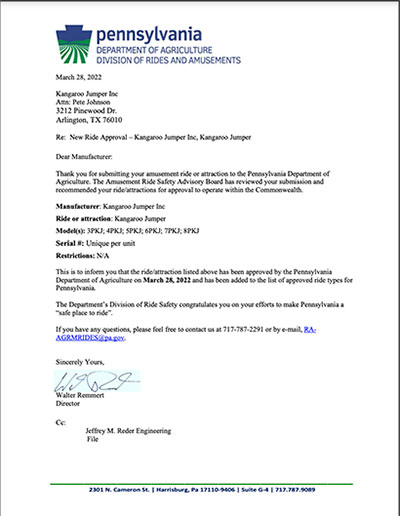 Kangaroo Jumper Certification in PA - Kangaroo Jumper Approvals & Certifications